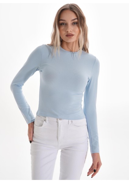 Likralı Pamuk Tişört-Slim Fit -Açık Mavi modelleri