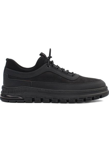 Erkek Siyah Bağcıklı Kalın Tabanlı Nubuk Deri Sneaker
