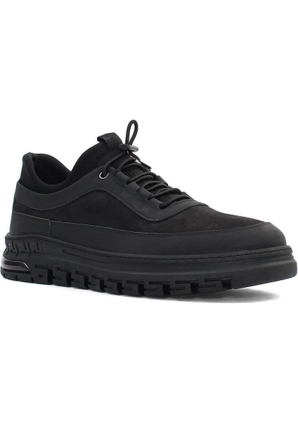 Erkek Siyah Bağcıklı Kalın Tabanlı Nubuk Deri Sneaker modelleri