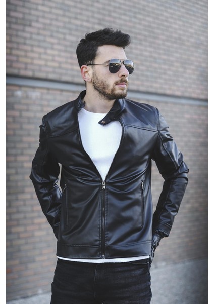 Tuci Demian Kısa Yaka Slim Fit Erkek Deri Ceket