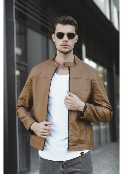 Tuci Demian Kısa Yaka Içi Polarlı Slim Fit Erkek Deri Ceket