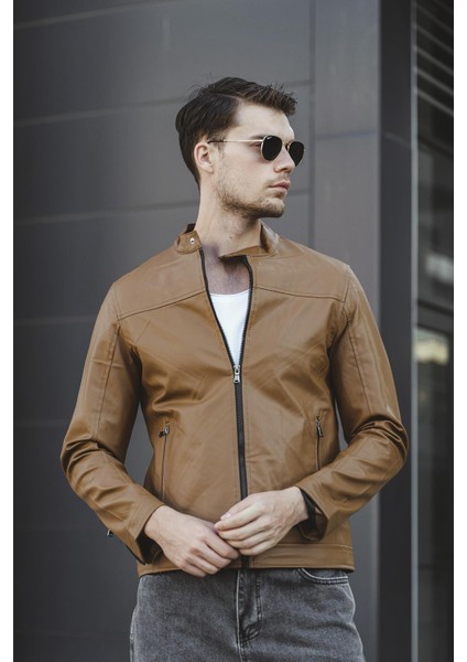 Tuci Demian Kısa Yaka Içi Polarlı Slim Fit Erkek Deri Ceket