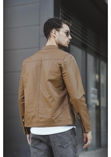 Tuci Demian Kısa Yaka Içi Polarlı Slim Fit Erkek Deri Ceket