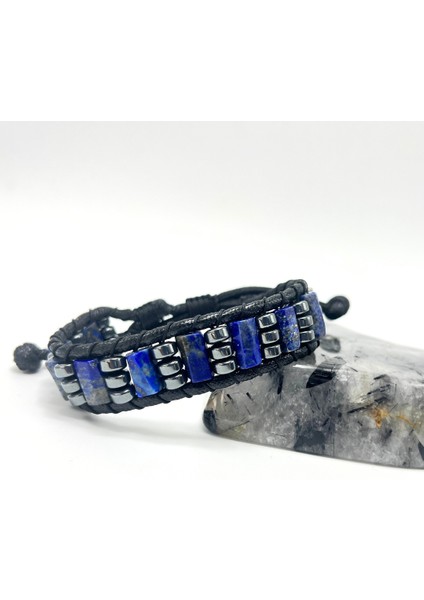 Sertifikalı Lapis Lazuli Doğal Taş Şık Görünümlü Erkek Bileklik Makrome Ayarlanabilir Ölçü fiyatları