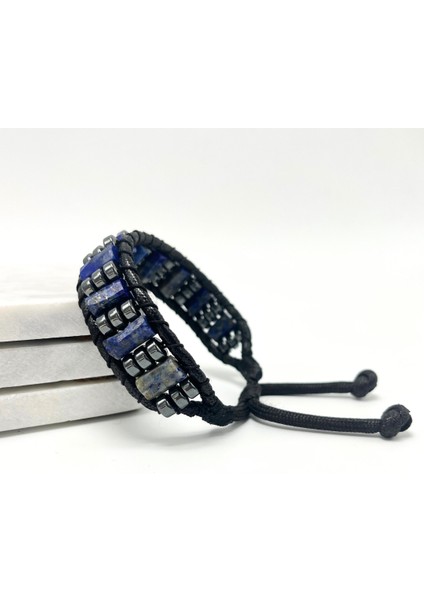 Sertifikalı Lapis Lazuli Doğal Taş Şık Görünümlü Erkek Bileklik Makrome Ayarlanabilir Ölçü modelleri