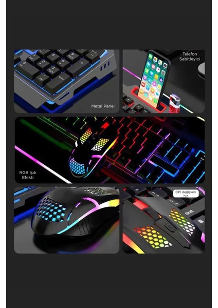 Rgb Işıklı Gaming Oyuncu Klavye Mouse Seti Türkçe Q Klavye Oyun Klavye Mouse Seti