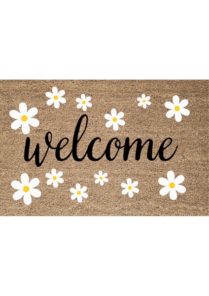 Dijital Baskı Çiçekli Welcome Desenli Kapı Önü Paspası