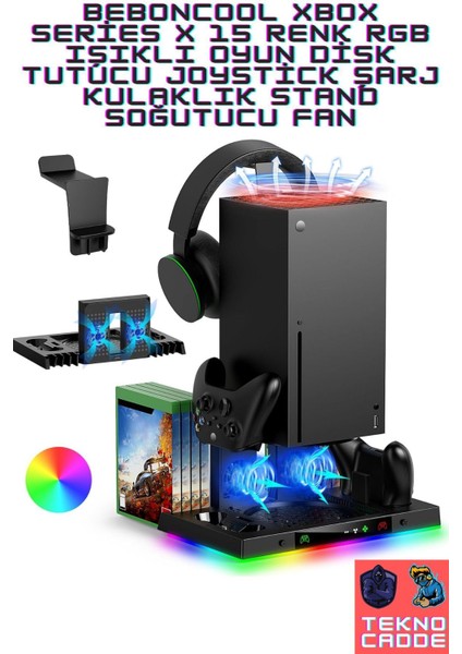 XBX-023S Disk Tutucu Kulaklık Askısı Joystick Şarj Xbox Series x Rgb Soğutucu Fan Stand