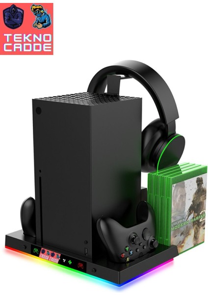 XBX-023S Disk Tutucu Kulaklık Askısı Joystick Şarj Xbox Series x Rgb Soğutucu Fan Stand
