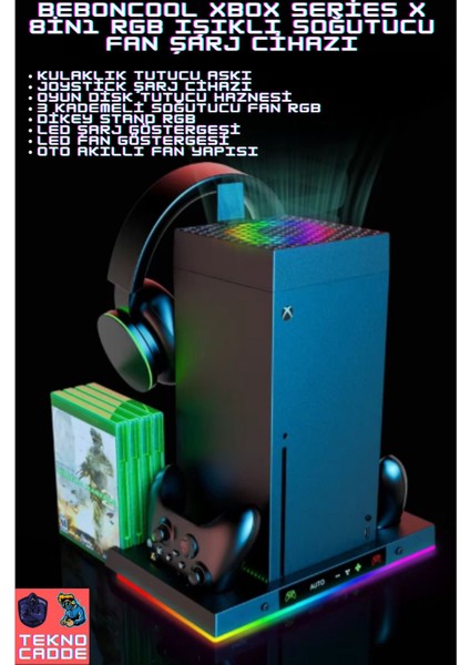 XBX024S Xbox Series x Smart 8in1 Rgb Işıklı Soğutucu Fan Şarj Cihazı