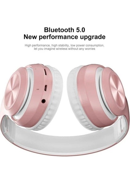 P68 8d Surroundbass Kafa Üstü Bluetooth Stereo Kulaklık+Micro Sd Kart Yuvası (Pembe)