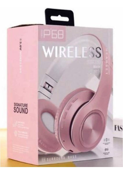 P68 8d Surroundbass Kafa Üstü Bluetooth Stereo Kulaklık+Micro Sd Kart Yuvası (Pembe)