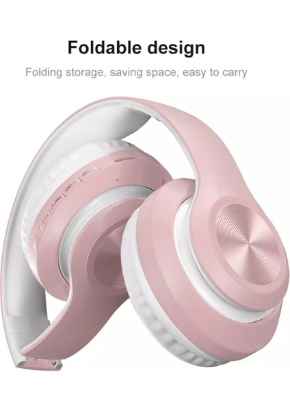 P68 8d Surroundbass Kafa Üstü Bluetooth Stereo Kulaklık+Micro Sd Kart Yuvası (Pembe)