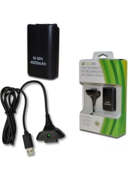 Xbox 360 Uyumlu Joystick Kol Şarj Kiti Batarja USB Kablosu ile Birlikte