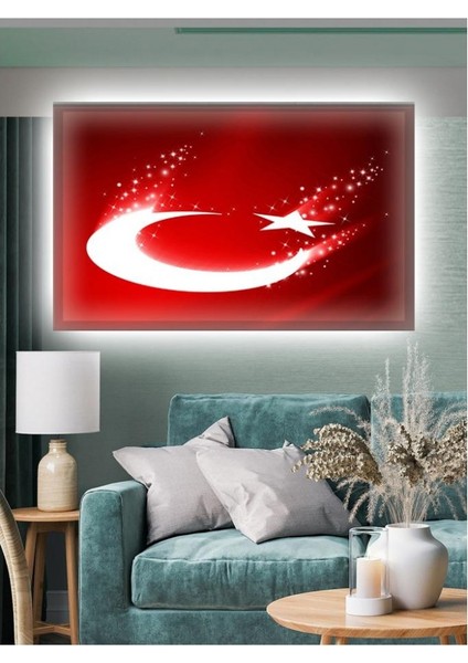 Kanvas Tablo Türk Bayrağı (En Güzel Bayrak) LED Işıklı