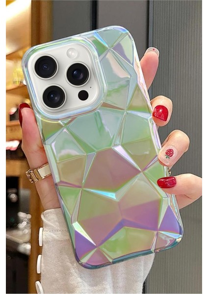 Iphone 15 Pro Max Uyumlu 3D Prizma Desenler Hologram Çok Renkli Esnek Silikon Kılıf