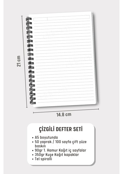 Spiralli Okul Defter Seti, A5 Boyutunda 50 Yaprak 100 Sayfa 4'lü Set, Çizgisiz Defter Seti