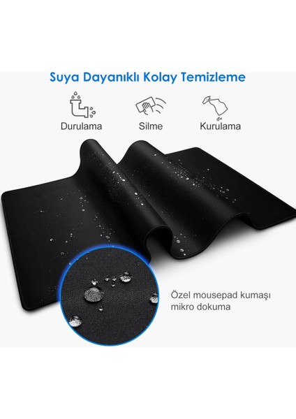 Düz Siyah Oyuncu Mouse Pad 70X30 cm Kaymaz Dikişli