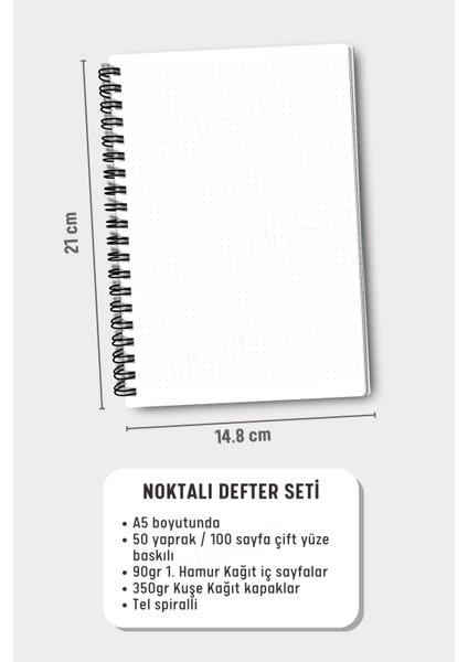 Eldesen Tasarım Spiralli Okul Defter Seti, A5 Boyutunda 50 Yaprak 100 Sayfa 4'lü Set, Çizgisiz Defter Seti