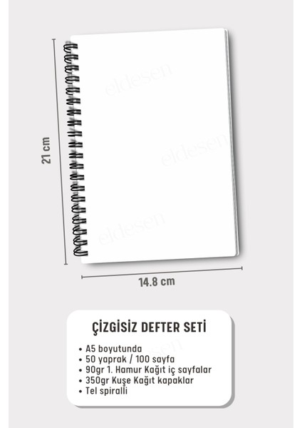 Spiralli Okul Defter Seti, A5 Boyutunda 50 Yaprak 100 Sayfa 4'lü Set, Çizgisiz Defter Seti