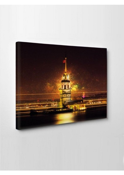 Kanvas Tablo Kız Kulesi Gece Görünüm Su LED Işıklı