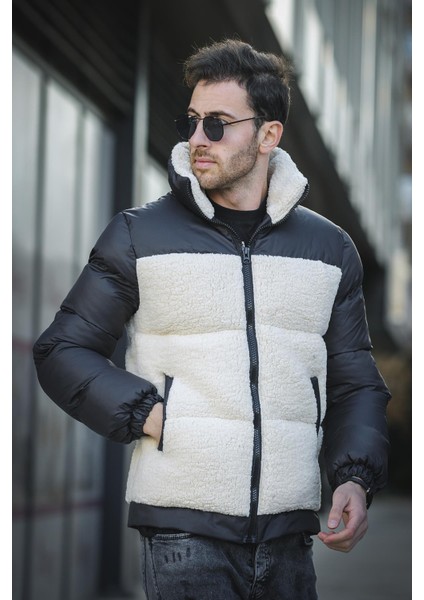Moi Slim Fit Parçalı Dik Yaka Erkek Dolum Şişme Peluş Mont