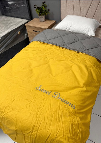 Saten %100 Pamuk Ranforce Tek Kişilik Yorgan Sweet Dreams V3 Sarı-Gri