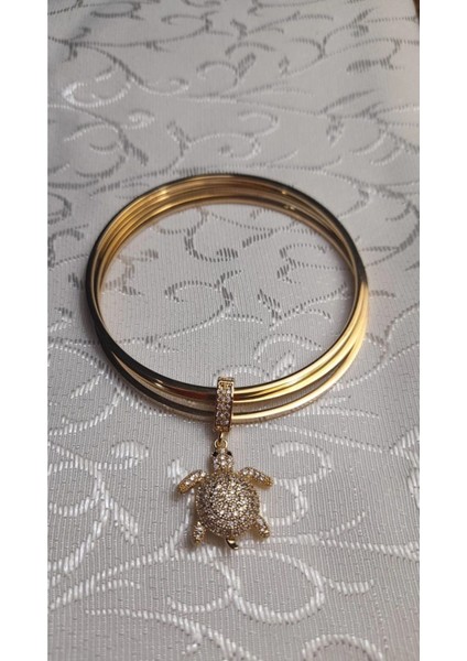Taşlı Caretta Charmlı 3lü Gold Çelik Ajda Bilezik fiyatları