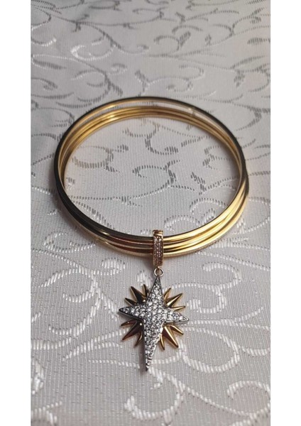 Taşlı Pusula Yıldız Charmlı 3lü Gold Çelik Ajda Bilezik fiyatları