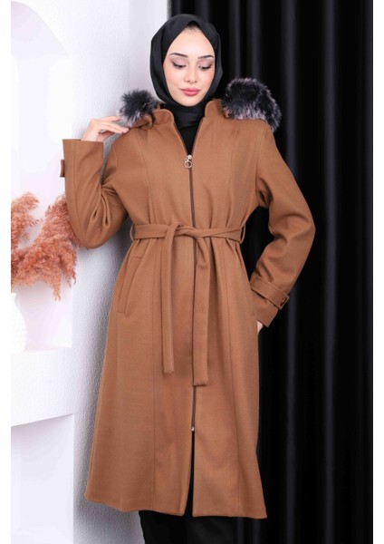 Camel Bel Kuşaklı Kaşe Kaban modelleri