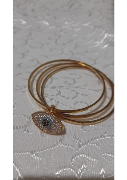 Taşlı Göz Charmlı 3lü Gold Çelik Ajda Bilezik fırsatları