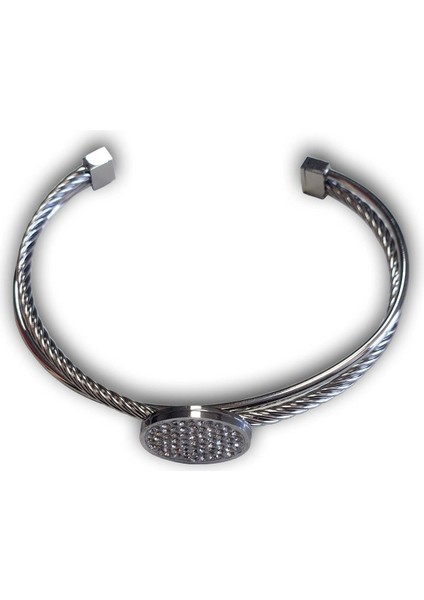 Çelik Bileklik Zirkon Taşlı Kelepçe Bilezik fırsatları