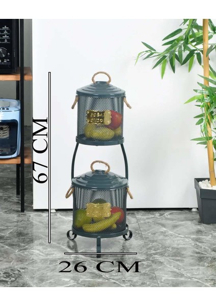 Metal Patates Soğan Kovası 2 Katlı Fileli Antrasit Renk