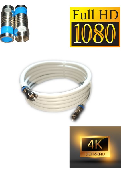 Rg6-U6 4k/ Full Hd/3d Saf Çelik F Konnektörlü Anten Uydu Kablosu (3 Metre)