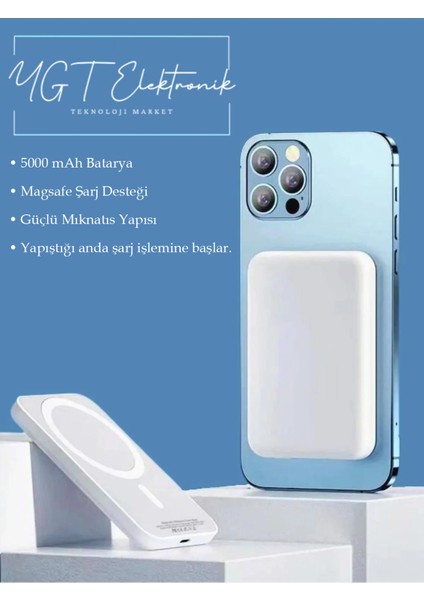 5000 Mah Magsafe Mıknatıslı Kolay Taşınabilir iPhone 11/12/13/14/15/pro/max/plus Uyumlu Powerbank