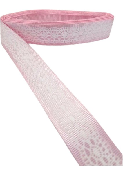 Tafta Dantel Görünümlü Kurdele Pembe 25 mm 2 Metre