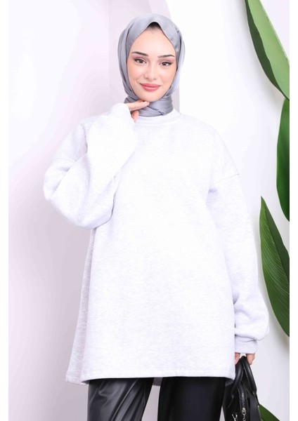 Gri Bisiklet Yaka Üç İplik Sweat Tunik modelleri