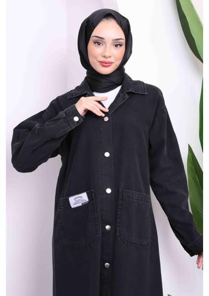 Antrasit Cepli Düğmeli Kot Kap modelleri