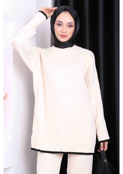 Krem Pantolonlu Triko Takım modelleri
