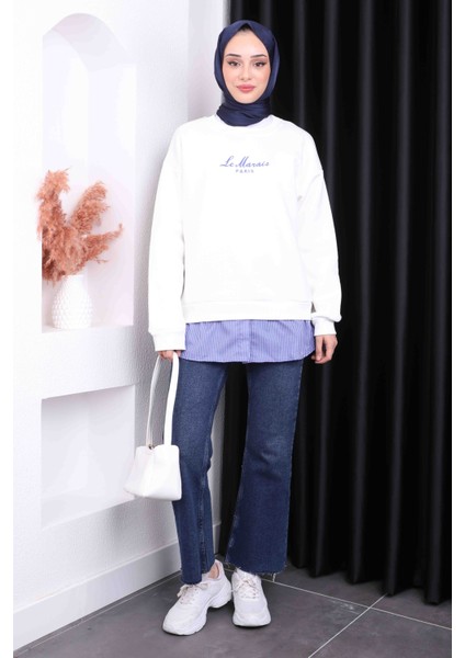 Ekru Nakışlı Üç İplik Sweat fiyatları