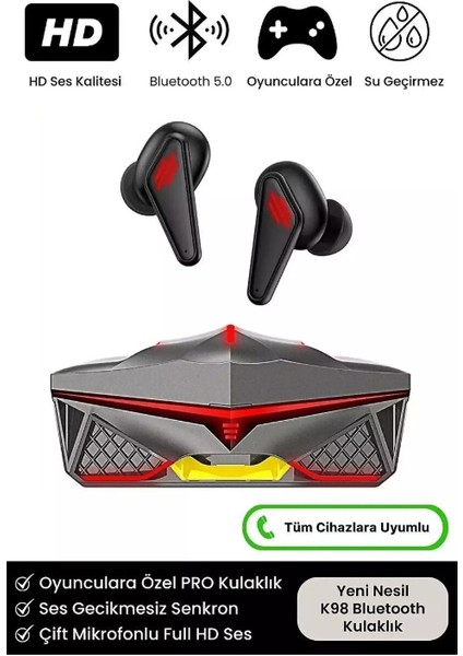 Hd Ses Işıklı Ios Android Uyumlu Mikrofonlu K98 Oyuncu Bluetooth Kablosuz Kulaklık