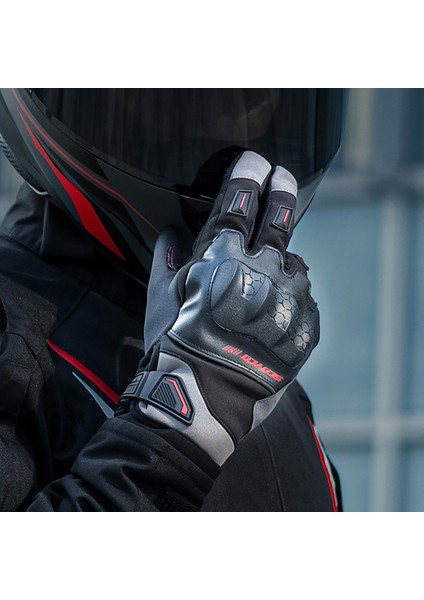 Motosiklet Kışlık Eldiven Waterproof Oxford ve Deri Kumaş Premium Motor Korumalı Eldiveni Red