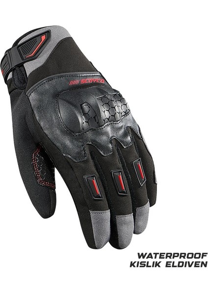 Motosiklet Kışlık Eldiven Waterproof Oxford ve Deri Kumaş Premium Motor Korumalı Eldiveni Red fiyatları