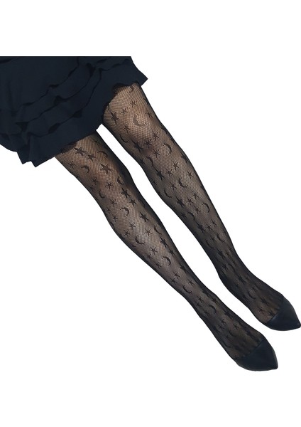 Ay ve Yıldız Desenli Kadın Külotlu Çorap