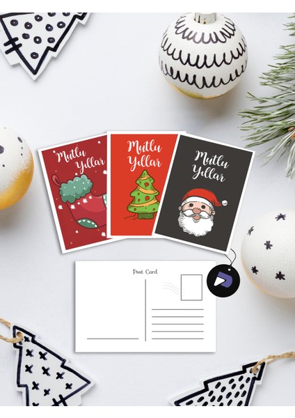 Yılbaşı Hediye Paketi Seti, 4'Lü Yeni Yıl Tebrik Kartı, Yılbaşı Zarf,Sticker,Kartpostal Kırmızı Zarf fiyatları