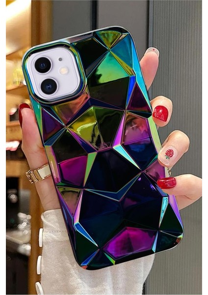 Apple iPhone 11 Uyumlu 3D Prizma Desenler Hologram Çok Renkli Esnek Silikon Kılıf
