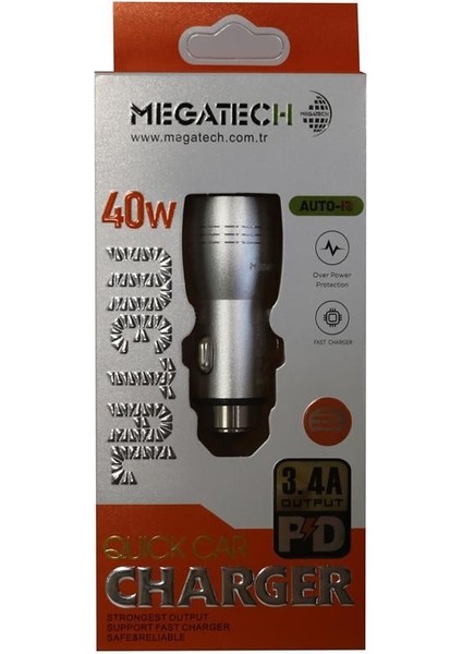 T05-M24 Re Gri 3.4A 40W USB Çelik Araç Şarj Aleti