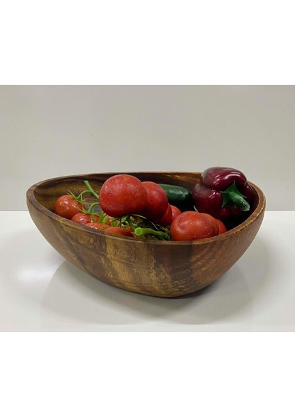 Ahşap Sunumluk Bol Kase Meyvelik 25 cm Üçgen