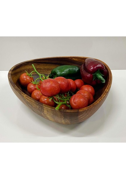 Ahşap Sunumluk Bol Kase Meyvelik 25 cm Üçgen