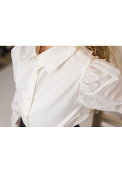 Balon Kol Poplin Gömlek Beyaz modelleri